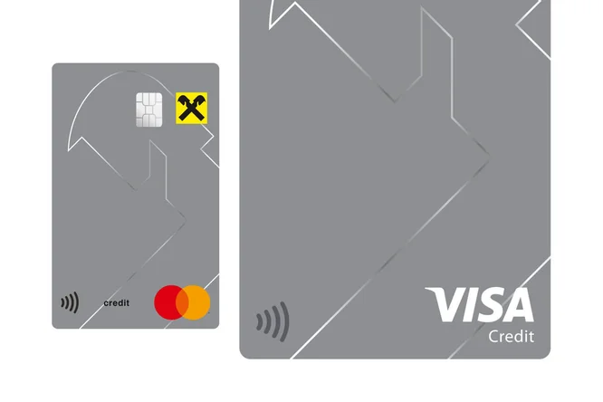 Illustration of two modern, gray credit cards featuring the contactless symbol and the Mastercard and Visa logos. They represent secure and flexible payment options for everyday use and online transactions.