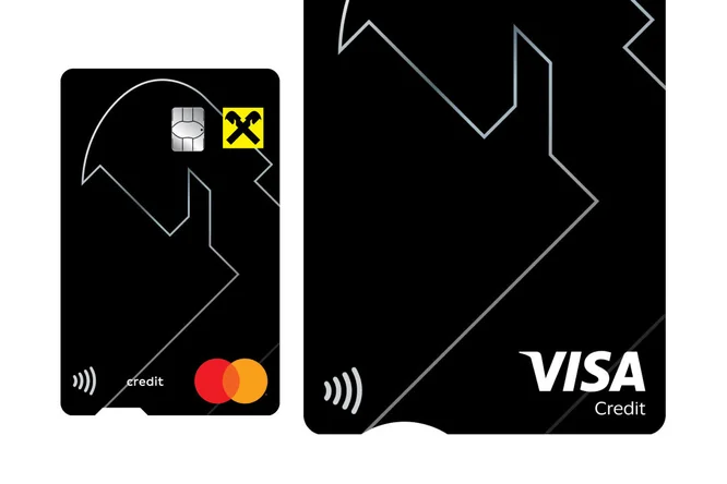 Moderne schwarze Kreditkarten mit EMV-Chip und Kontaktlos-Symbol, ausgestattet mit Mastercard- und Visa-Logo. Sie stehen für stilvolle, sichere und flexible Bezahlmöglichkeiten.